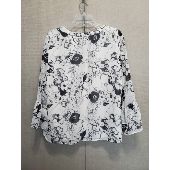 Talbots Petites Off-White Botanical Sketch Chiffon Bell Sleeve Lined Blouse XLP - Picture 4 of 5